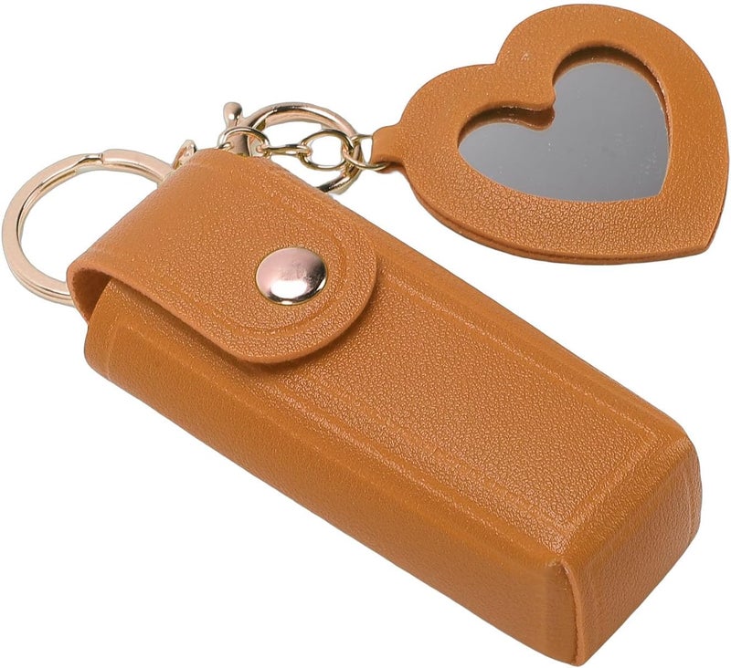 LiebeWH PU Leather Lipstick Case with Mirror, Portable Holder Keychain for Women, Ideal Christmas (Yellow) - Image 2