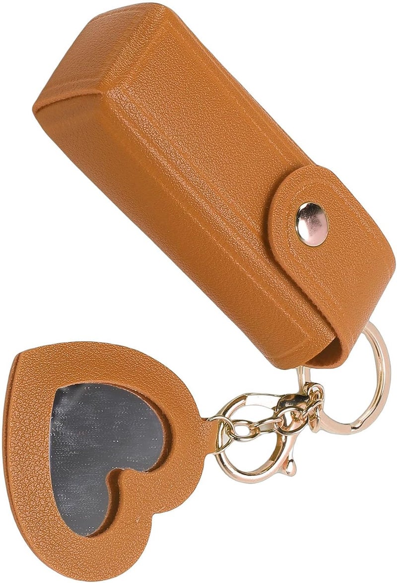 LiebeWH PU Leather Lipstick Case with Mirror, Portable Holder Keychain for Women, Ideal Christmas (Yellow) - Image 3