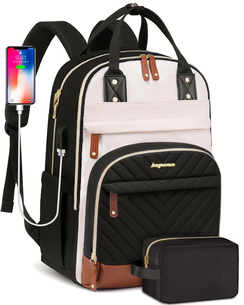 bagswan Backpack for Women 156 Inch Laptop Backpack Work Business Backpacks Purse Waterproof Computer College Backpacks Nurse Bag Backbag 2 Sets Casual Daypack for Travel Black - Image 2