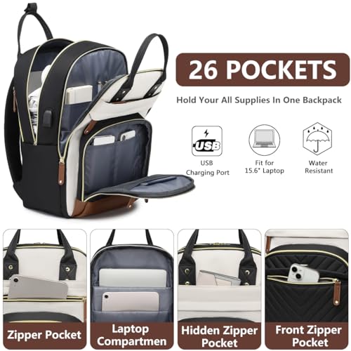 bagswan Backpack for Women 156 Inch Laptop Backpack Work Business Backpacks Purse Waterproof Computer College Backpacks Nurse Bag Backbag 2 Sets Casual Daypack for Travel Black - Image 3