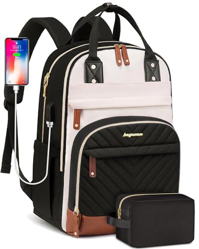bagswan Backpack for Women 156 Inch Laptop Backpack Work Business Backpacks Purse Waterproof Computer College Backpacks Nurse Bag Backbag 2 Sets Casual Daypack for Travel Black - Image 1