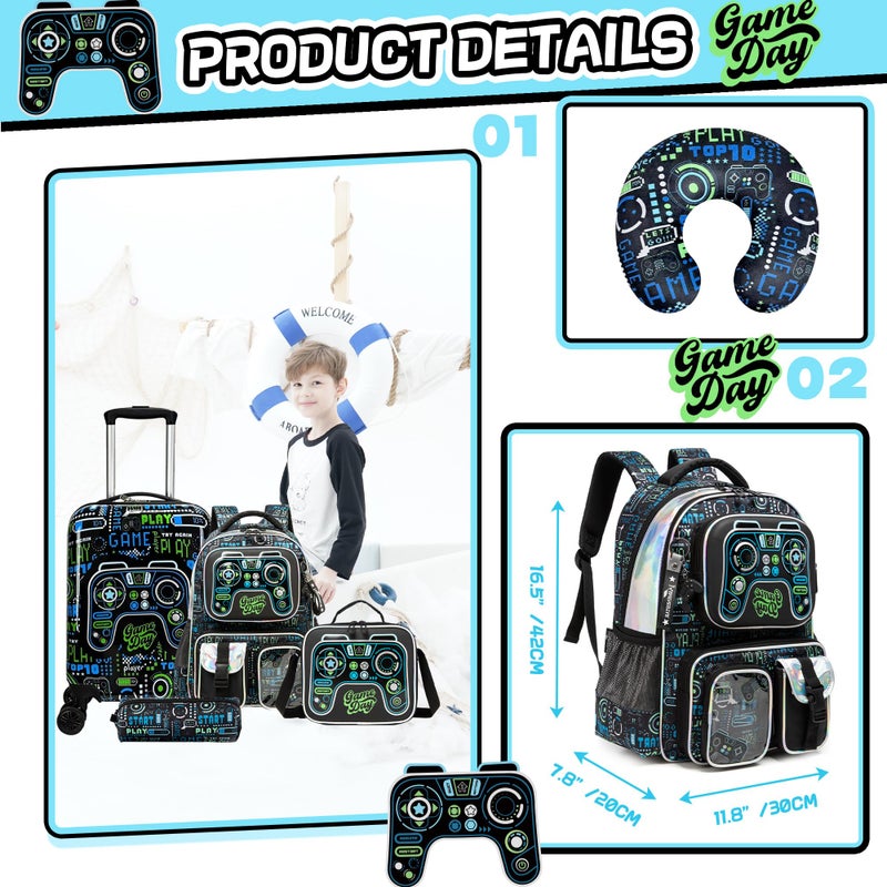 Inprof Kidâ€™s Luggage Set 5 Piece Suitcase Set 16â€™â€™ Hardside Luggage with Spinner Wheels Girls Boys Carry on Luggage Travel Rolling Luggage Airline Approved - Image 3