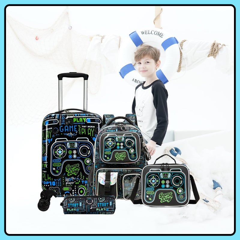 Inprof Kidâ€™s Luggage Set 5 Piece Suitcase Set 16â€™â€™ Hardside Luggage with Spinner Wheels Girls Boys Carry on Luggage Travel Rolling Luggage Airline Approved - Image 5