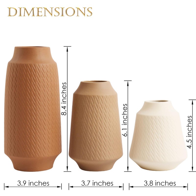 Joeabor Ceramic Vase Set of 3 - Handcrafted Ceramic Vases for Home Decor & Shelf - Modern Farmhouse Decor for Kitchen, Office, Bedroom & Living Room Decorative Objects for Mantel, Table Centerpieces - Image 3