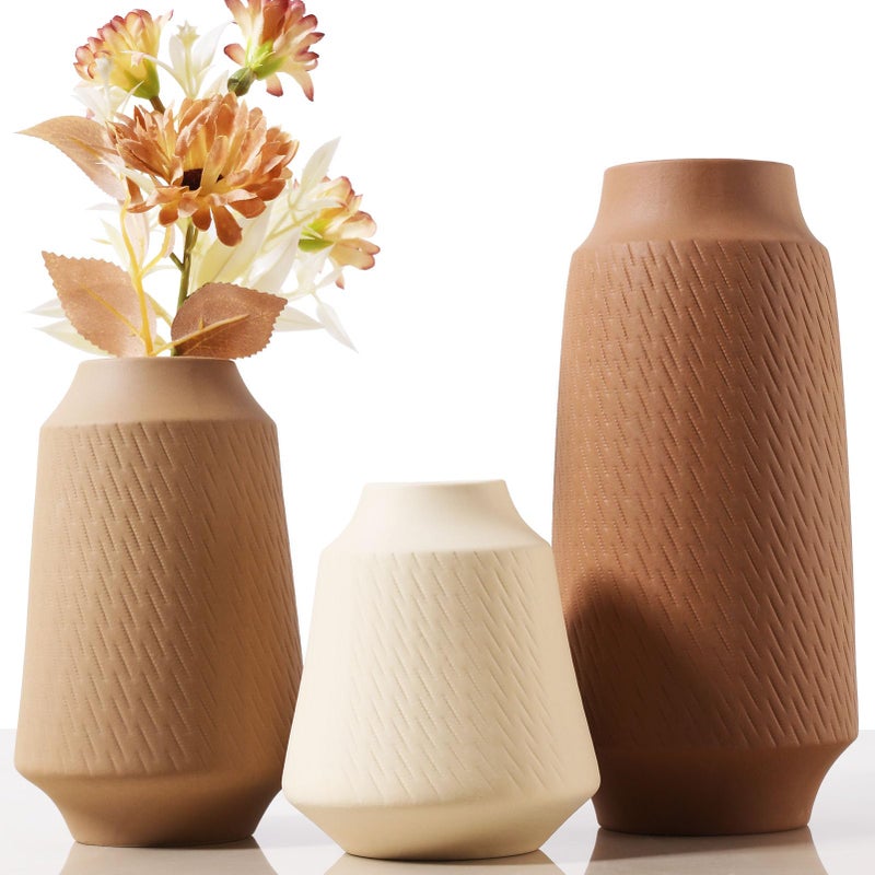 Joeabor Ceramic Vase Set of 3 - Handcrafted Ceramic Vases for Home Decor & Shelf - Modern Farmhouse Decor for Kitchen, Office, Bedroom & Living Room Decorative Objects for Mantel, Table Centerpieces - Image 1