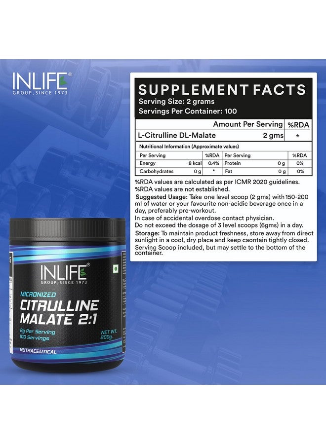 Inlife مسحوق L سيترولين من INLIFE 2000 ملغ | يعزز أكسيد النيتريك، مكملات ما قبل التمرين للرجال والنساء - بدون نكهة - 100 حصة - 200 جرام - Image 2