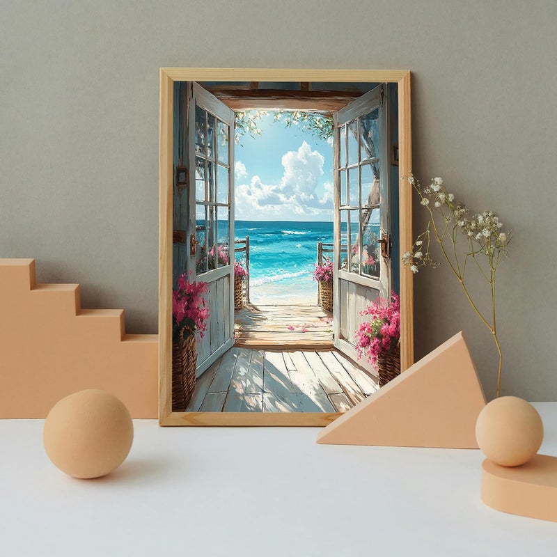MIRCVSH DIY Scenery Paint by Numbers Kit for Adults with Framed Canvas,Landscape Beach Digital Oil Painting Kit for Beginners,Acrylic Paint by Number Kits with Wooden Easel for Holiday Gifts 12X16 Inch. - Image 3