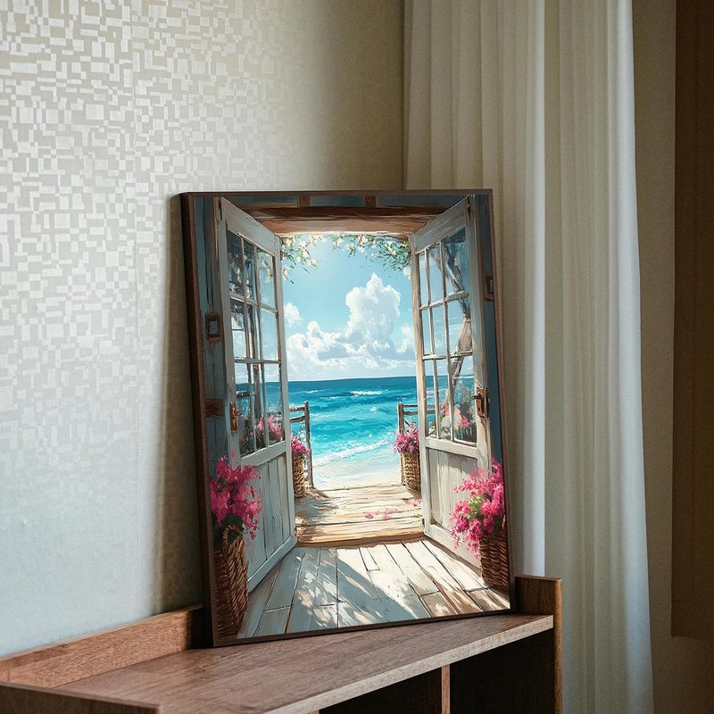 MIRCVSH DIY Scenery Paint by Numbers Kit for Adults with Framed Canvas,Landscape Beach Digital Oil Painting Kit for Beginners,Acrylic Paint by Number Kits with Wooden Easel for Holiday Gifts 12X16 Inch. - Image 5