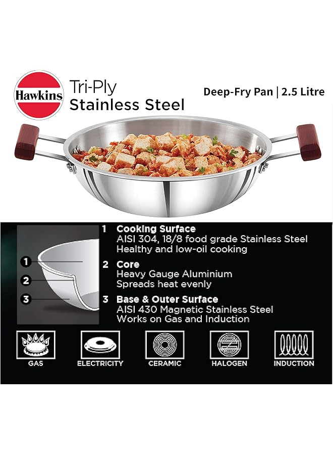 هوكينز مقلاة عميقة ثلاثية الطبقات من الفولاذ المقاوم للصدأ متوافقة مع الحث، سعة 2.5 لتر، قطر 26 سم، سمك 3 مم، لون فضي (SSD25) - Image 2