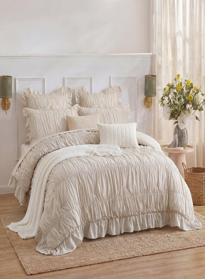 Herside Beige Ruffle Duvet Cover Set Queen Size,Ruched Boho Bedding 3 Pieces Shabby Chic Luxury Wrinkle Ruffle Comforter Cover Set,Breathable and Soft Microfiber Quilt Cover Set for All Seasons - Image 2
