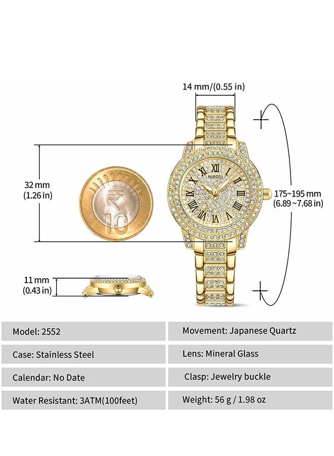 Bukela Women Wrist Watches Women's Watch for Girls Miss Ladies Diamond Studded with Stylish Girlfriend Watches（Golden） - Image 2