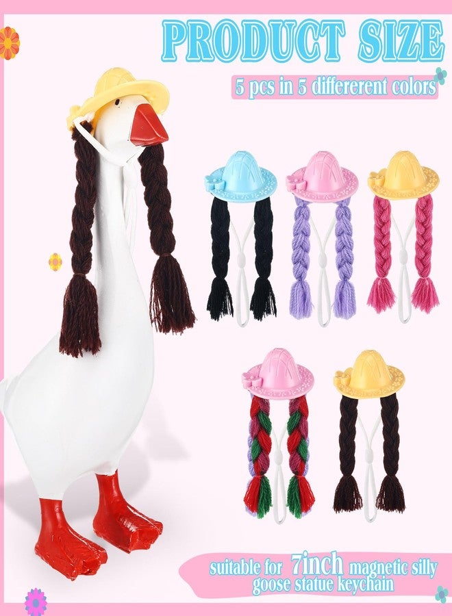 SilTriangle 5 Pcs 7 Inch Mini Desk Goose Outfits Mini Hats with Braid Wig with Adjustable Strap Christmas Desk Goose Decor Geese Hat Accessory Headwear for Statue Key Holder - Image 2