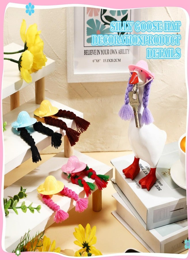 SilTriangle 5 Pcs 7 Inch Mini Desk Goose Outfits Mini Hats with Braid Wig with Adjustable Strap Christmas Desk Goose Decor Geese Hat Accessory Headwear for Statue Key Holder - Image 4
