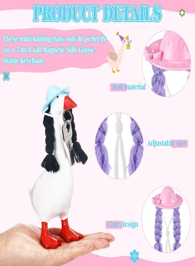 SilTriangle 5 Pcs 7 Inch Mini Desk Goose Outfits Mini Hats with Braid Wig with Adjustable Strap Christmas Desk Goose Decor Geese Hat Accessory Headwear for Statue Key Holder - Image 3
