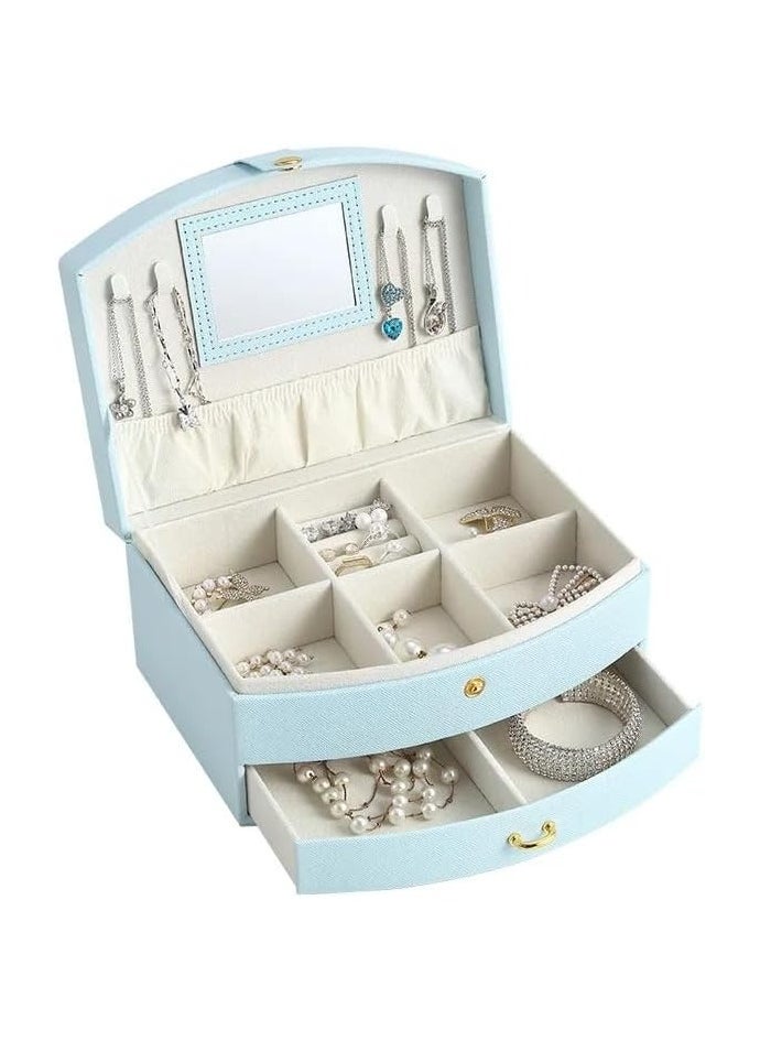 VIO Women Jewelry Box with Mirror Two Tier Jewellery Organizer for Women Vanity Case for Necklaces Bracelets Bangles Rings Earrings Watch Soft Leather Jewelry Tray Display Storage Box Ladies Birthday Gift for Girls Ladies Mother Wedding Anniversary Gift Mothers Day Gifts for Womens Day Travel Makeup Essentials  - Image 1
