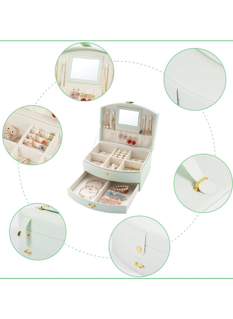 VIO Women Jewelry Box with Mirror Two Tier Jewellery Organizer for Women Vanity Case for Necklaces Bracelets Bangles Rings Earrings Watch Soft Leather Jewelry Tray Display Storage Box Ladies Birthday Gift for Girls Ladies Mother Wedding Anniversary Gift Mothers Day Gifts for Womens Day Travel Makeup Essentials  - Image 3
