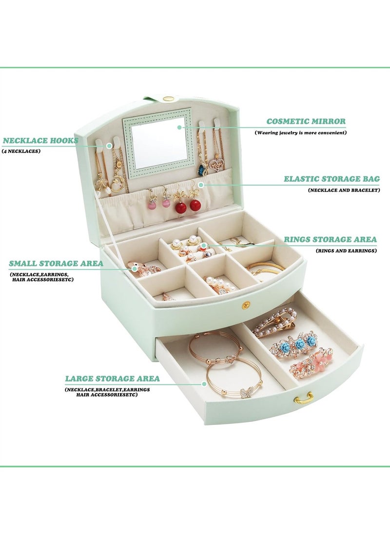 VIO Women Jewelry Box with Mirror Two Tier Jewellery Organizer for Women Vanity Case for Necklaces Bracelets Bangles Rings Earrings Watch Soft Leather Jewelry Tray Display Storage Box Ladies Birthday Gift for Girls Ladies Mother Wedding Anniversary Gift Mothers Day Gifts for Womens Day Travel Makeup Essentials  - Image 5