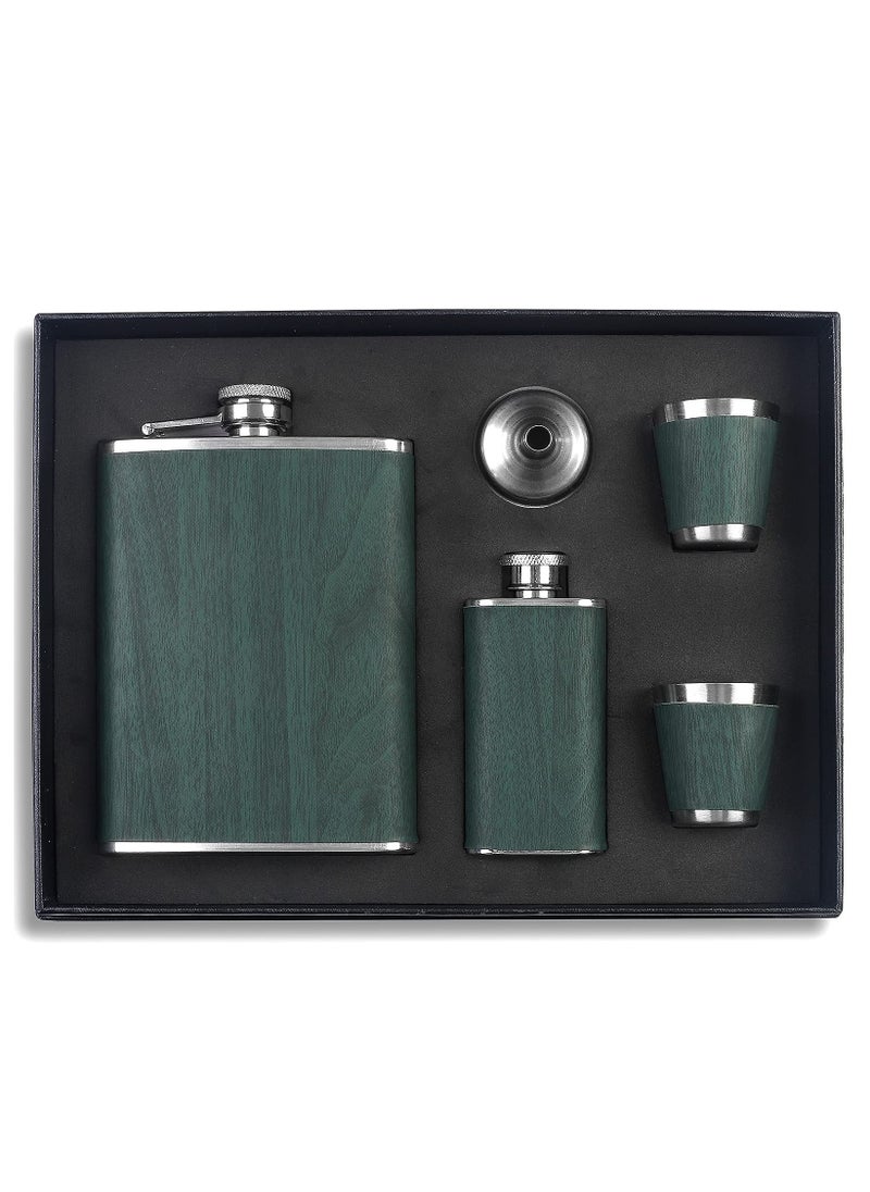 KASTWAVE Hip Flask Set Stainless Steel Flask of Gifts for Men 260ML Bar Party Camping Barbecue Portable Pocket Flask for Men Gifts Birthday Anniversary Green  - Image 1