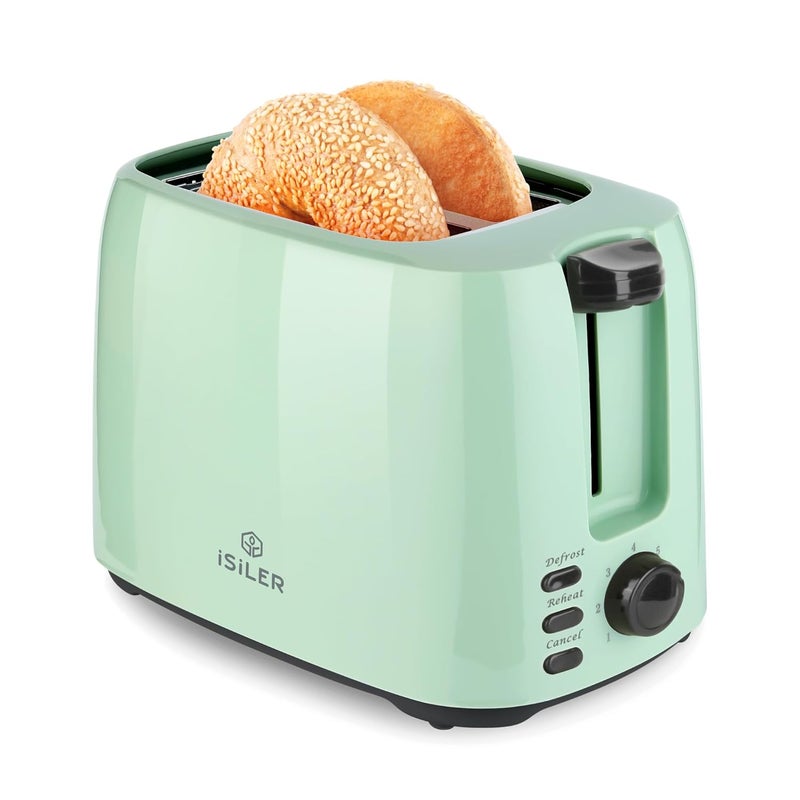 ISILER 2 Slice Toaster, 3.3 cm Wide Slot Toaster for Bread And Bagel, 7 Shade Settings & Double Side Baking, Defrost Cancel Function, 750 Watts (Green) - Image 1