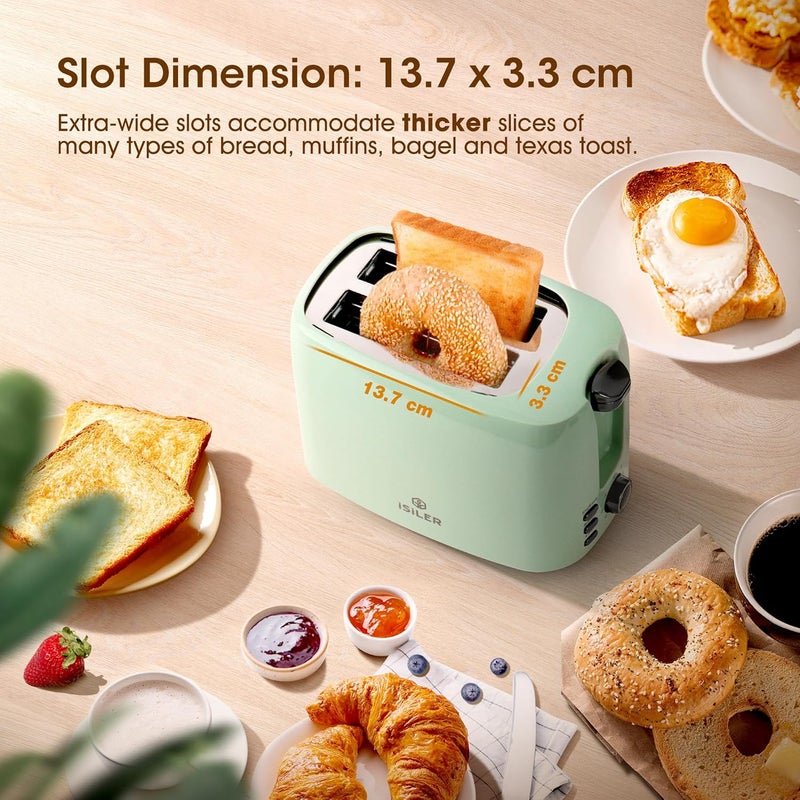 ISILER 2 Slice Toaster, 3.3 cm Wide Slot Toaster for Bread And Bagel, 7 Shade Settings & Double Side Baking, Defrost Cancel Function, 750 Watts (Green) - Image 3