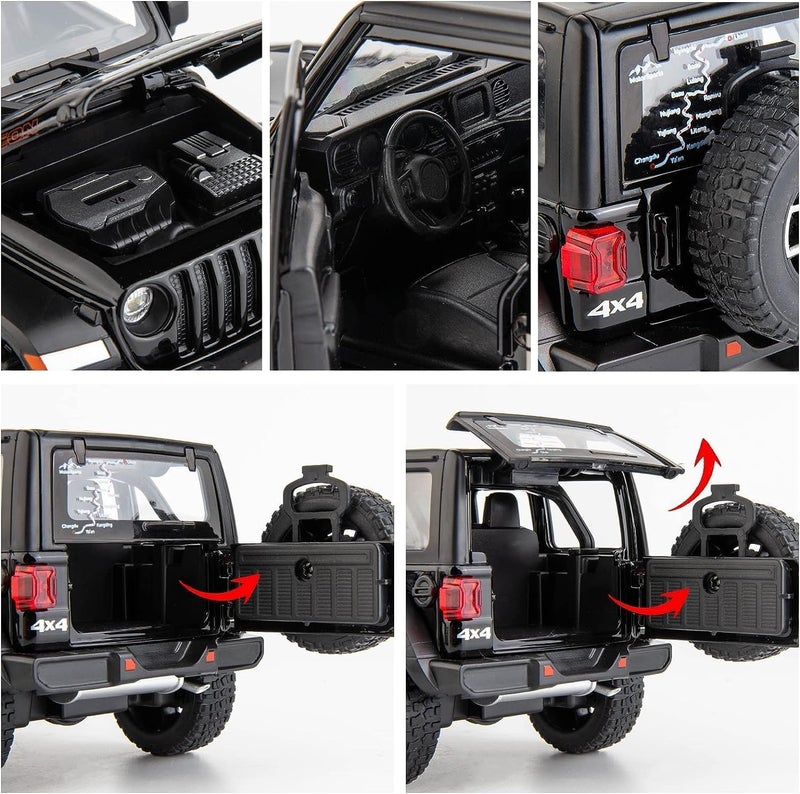 BDTCTK Medium weight Off-Road 7 Door for Wrangler Diecast Toy Car Model, 1/22 Scale Metal Alloy Vehicle for Kids Boys Girls Adults, Doors Open, Light and Sound, Gifts Black Multi-purpose fine material - Image 4