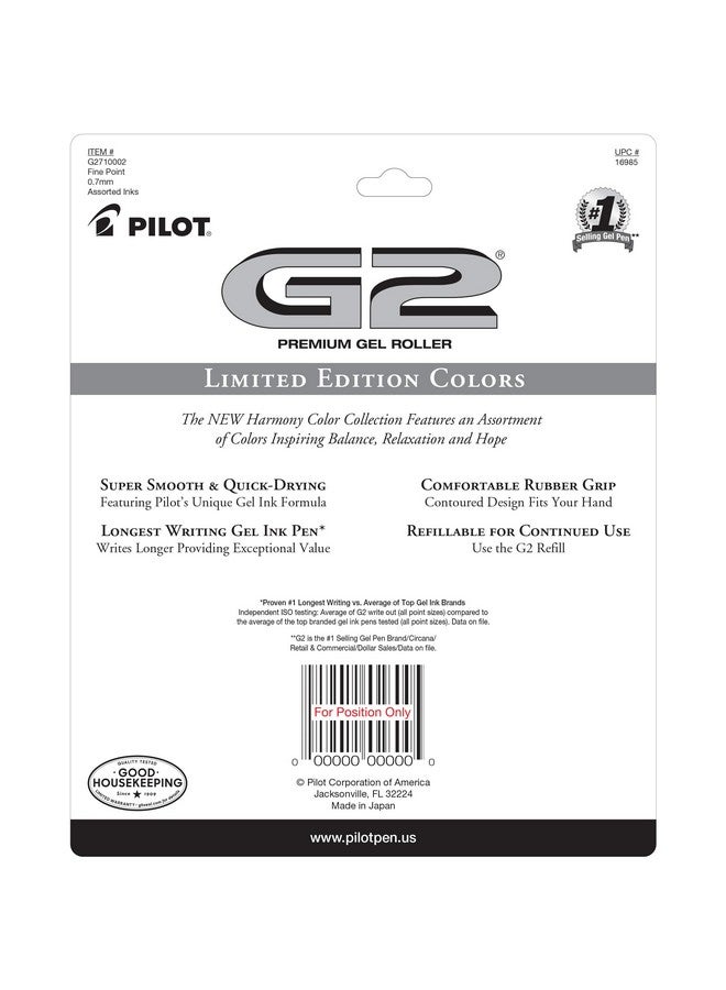 PILOT G2 Limited Edition Harmony Ink Collection Retractable Gel Pens, 0.7mm Fine Point, Assorted Ink, 10-Pack - Image 2