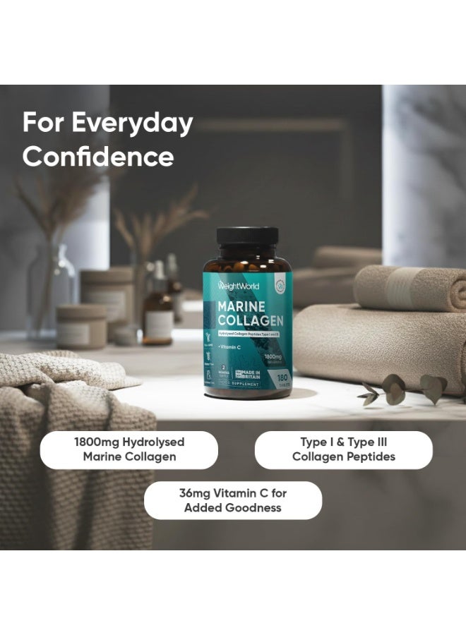WeightWorld أقراص الكولاجين البحري المعالج 1800 ملغ - إمداد لمدة شهرين - ببتيدات من النوع الأول والثالث - مع فيتامين C - 180 قرص - مكملات كولاجين خالية من الغلوتين واللاكتوز للنساء والرجال - مصنوعة في المملكة المتحدة - Image 2