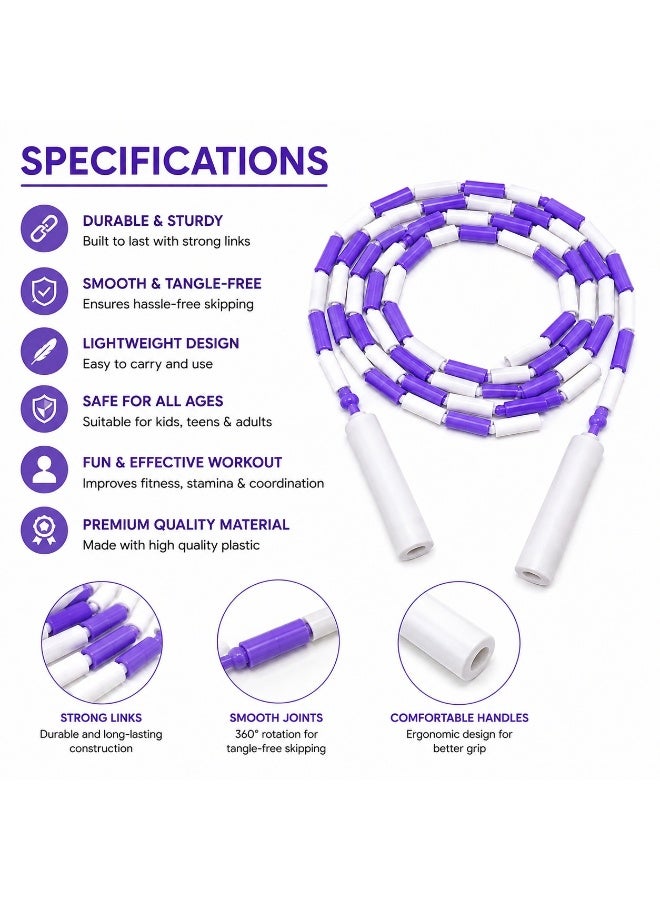 RHYNOFIT Beaded Speed Jump Rope – Violet/White, Bamboo Shaped Handles | Soft TPU Beads, High Density Nylon Rope | Perfect For Schools, Gym & Outdoor Jumping | Great for Rope Releases | Adults - Image 4