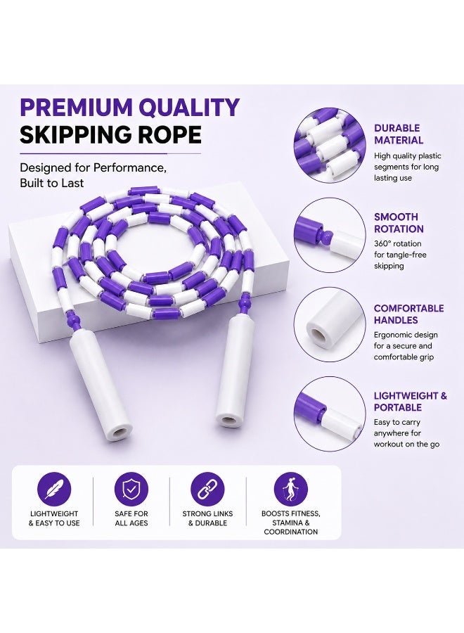 RHYNOFIT Beaded Speed Jump Rope – Violet/White, Bamboo Shaped Handles | Soft TPU Beads, High Density Nylon Rope | Perfect For Schools, Gym & Outdoor Jumping | Great for Rope Releases | Adults - Image 2