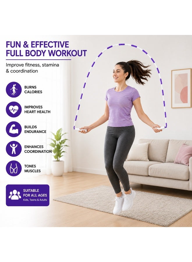 RHYNOFIT Beaded Speed Jump Rope – Violet/White, Bamboo Shaped Handles | Soft TPU Beads, High Density Nylon Rope | Perfect For Schools, Gym & Outdoor Jumping | Great for Rope Releases | Adults - Image 3