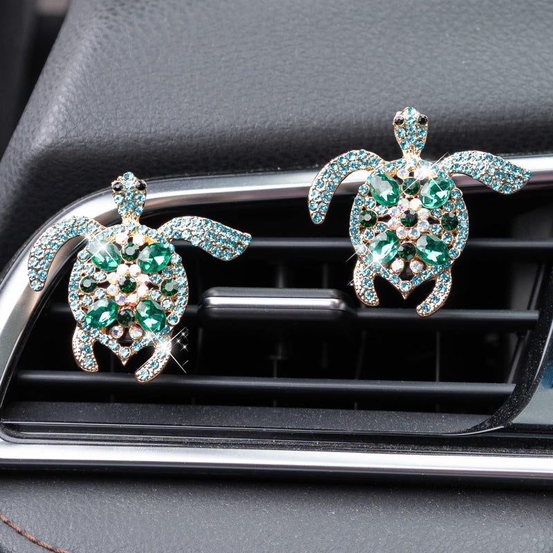 Rislobx 2PCs Bling Turtle Car Air Freshener Vent Clip, Crystal Diamond Vent Clip Decoration - Image 1