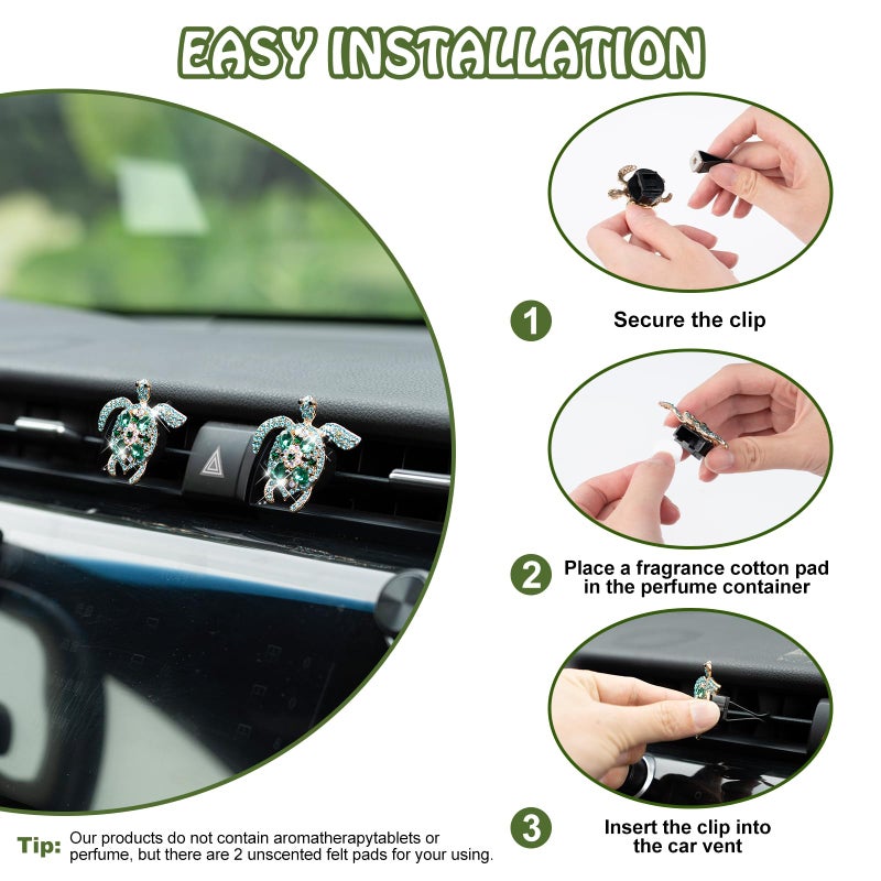 Rislobx 2PCs Bling Turtle Car Air Freshener Vent Clip, Crystal Diamond Vent Clip Decoration - Image 5