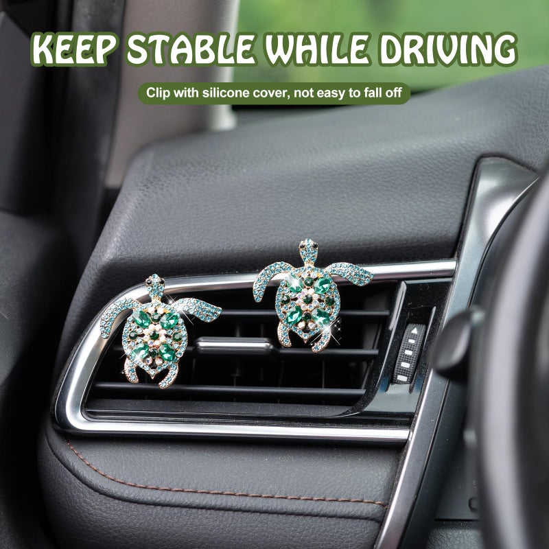 Rislobx 2PCs Bling Turtle Car Air Freshener Vent Clip, Crystal Diamond Vent Clip Decoration - Image 2
