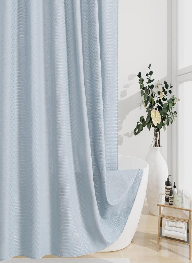 Craidlela 3D Embossed Pattern Shower Curtain, Simple and Chic Pattern Vintage Curtain for Bathroom, Waterproof Fabric Shower Curtains with Hooks, 72 W x 72 H, Fogblue - Image 1