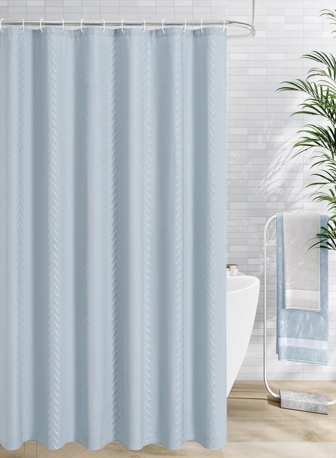Craidlela 3D Embossed Pattern Shower Curtain, Simple and Chic Pattern Vintage Curtain for Bathroom, Waterproof Fabric Shower Curtains with Hooks, 72 W x 72 H, Fogblue - Image 2