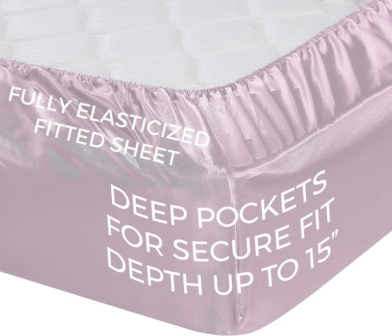 Pure Bedding Satin Sheets King [4-Piece, Champagne Pink] Hotel Luxury Silky Bed Sheets - Extra Soft 1800 Microfiber Sheet Set, Wrinkle, Fade, Deep Pocket Fitted Sheet, Flat Sheet, Pillow Cases - Image 4