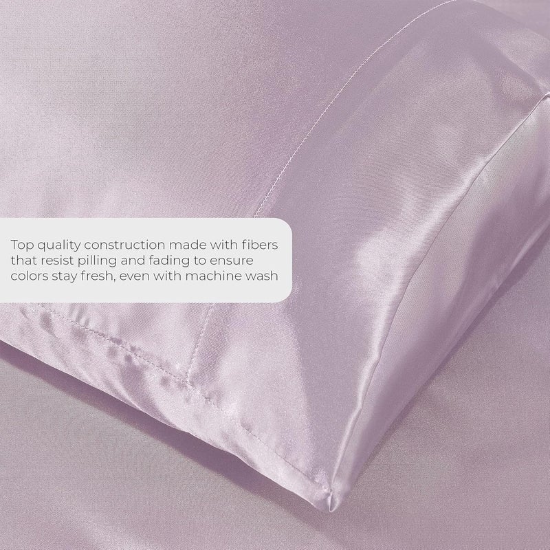 Pure Bedding Satin Sheets King [4-Piece, Champagne Pink] Hotel Luxury Silky Bed Sheets - Extra Soft 1800 Microfiber Sheet Set, Wrinkle, Fade, Deep Pocket Fitted Sheet, Flat Sheet, Pillow Cases - Image 3