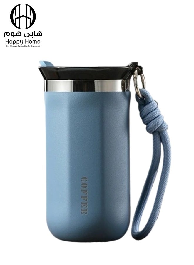 هابي هوم كوب قهوة من الفولاذ المقاوم للصدأ مع غطاء، كوب سفر مزدوج الجدار قابل لإعادة الاستخدام للمشروبات الساخنة والباردة، مانع للتسرب، سهل التنظيف، سعة 350 مل - أزرق - Image 1