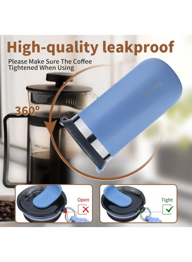 هابي هوم كوب قهوة من الفولاذ المقاوم للصدأ مع غطاء، كوب سفر مزدوج الجدار قابل لإعادة الاستخدام للمشروبات الساخنة والباردة، مانع للتسرب، سهل التنظيف، سعة 350 مل - أزرق - Image 3