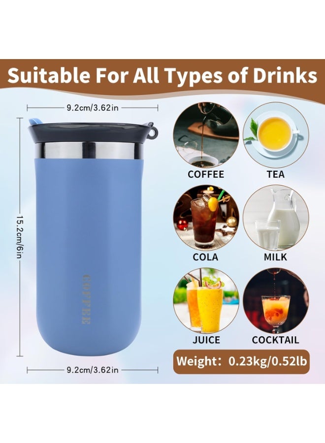 هابي هوم كوب قهوة من الفولاذ المقاوم للصدأ مع غطاء، كوب سفر مزدوج الجدار قابل لإعادة الاستخدام للمشروبات الساخنة والباردة، مانع للتسرب، سهل التنظيف، سعة 350 مل - أزرق - Image 4