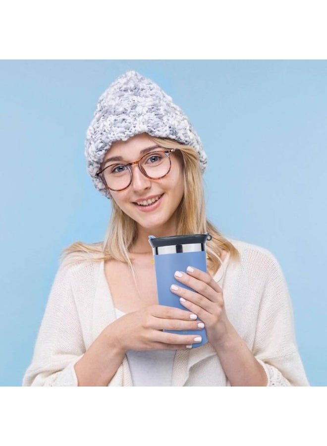 هابي هوم كوب قهوة من الفولاذ المقاوم للصدأ مع غطاء، كوب سفر مزدوج الجدار قابل لإعادة الاستخدام للمشروبات الساخنة والباردة، مانع للتسرب، سهل التنظيف، سعة 350 مل - أزرق - Image 5