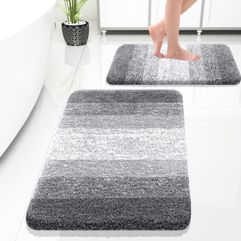 OLANLY Bathroom Rug Set 2 Piece Soft Absorbent Microfiber Bath Rug Set NonSlip Machine Wash Dry Plush Shaggy Bath Mats for Bathroom 30x2024x16 Grey - Image 2