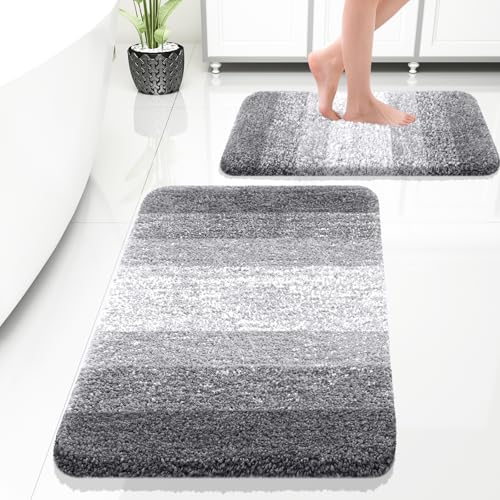 OLANLY Bathroom Rug Set 2 Piece Soft Absorbent Microfiber Bath Rug Set NonSlip Machine Wash Dry Plush Shaggy Bath Mats for Bathroom 30x2024x16 Grey - Image 1