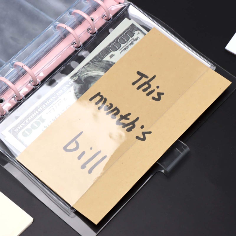 AxeWoodz 12pcs A6 Binder Pockets Clear PVC Double Side 2 Pockets Binder Pouches 6 Hole Zipperless Side Open Cash Envelopes for Bills Money Organizer - Image 5