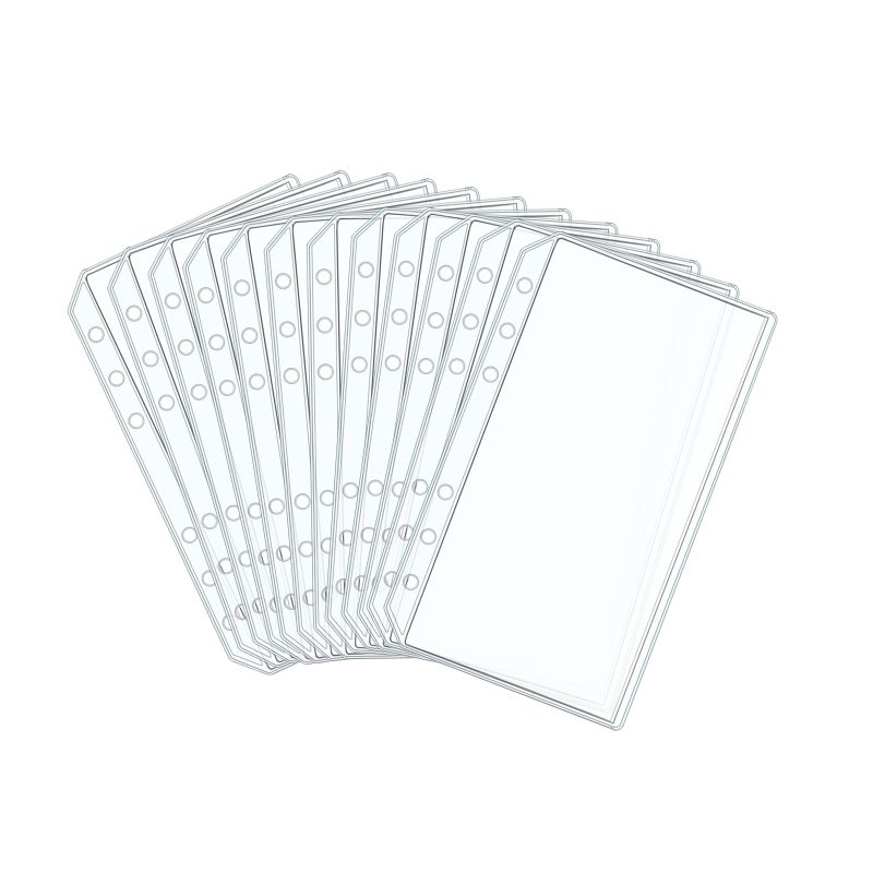 AxeWoodz 12pcs A6 Binder Pockets Clear PVC Double Side 2 Pockets Binder Pouches 6 Hole Zipperless Side Open Cash Envelopes for Bills Money Organizer - Image 1