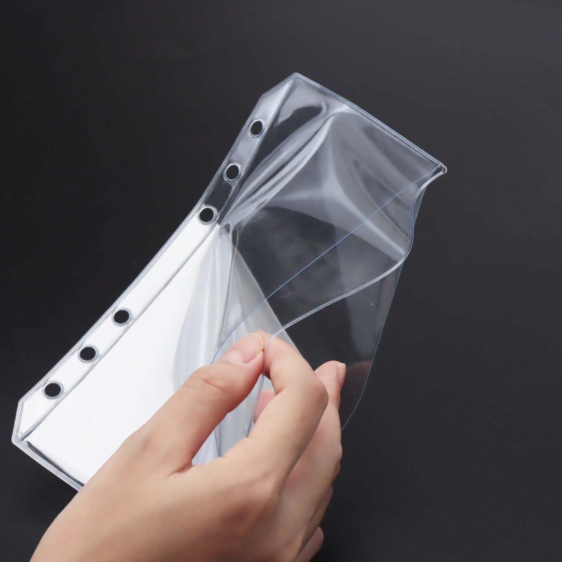 AxeWoodz 12pcs A6 Binder Pockets Clear PVC Double Side 2 Pockets Binder Pouches 6 Hole Zipperless Side Open Cash Envelopes for Bills Money Organizer - Image 2