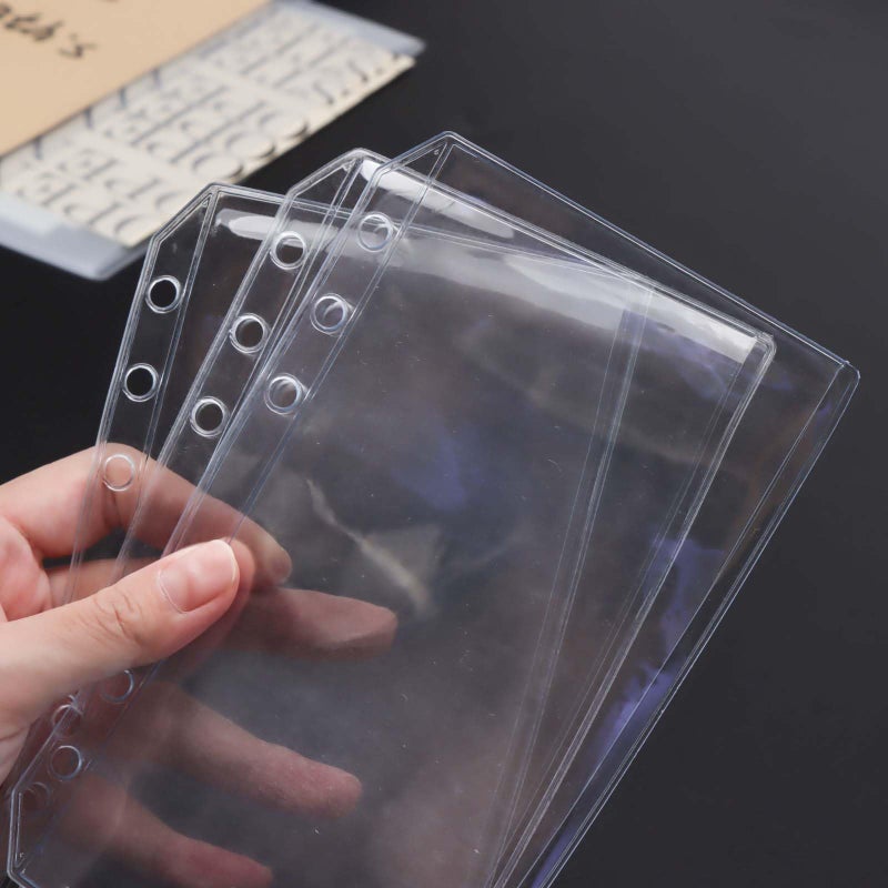 AxeWoodz 12pcs A6 Binder Pockets Clear PVC Double Side 2 Pockets Binder Pouches 6 Hole Zipperless Side Open Cash Envelopes for Bills Money Organizer - Image 4