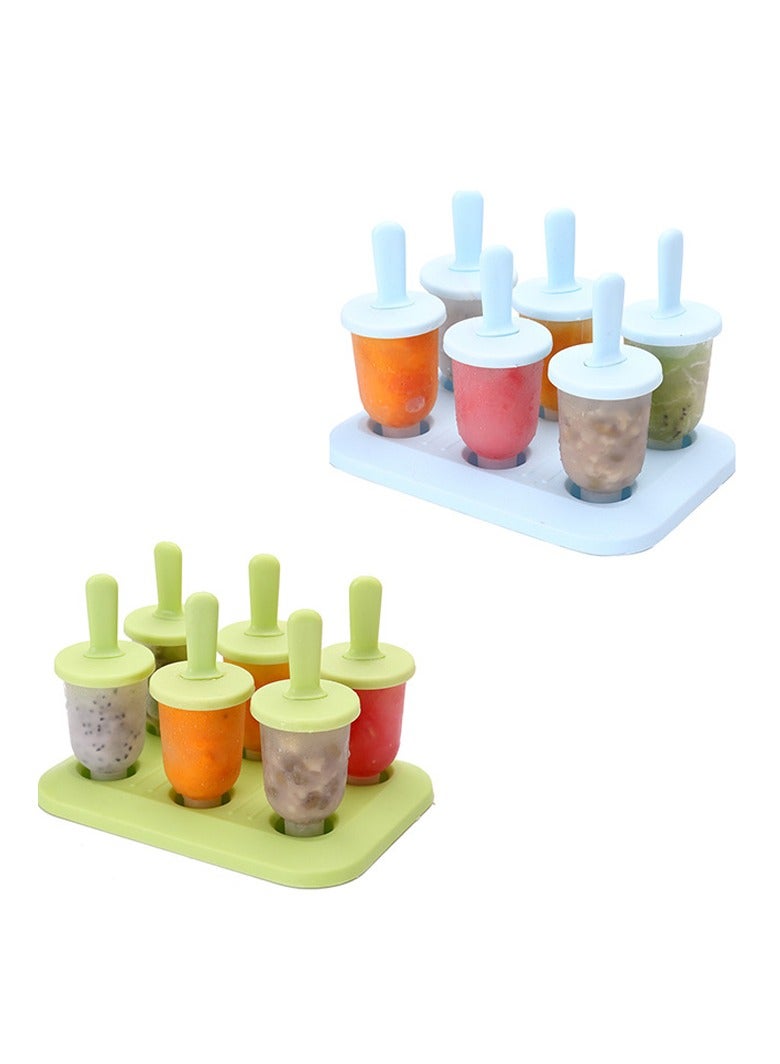 2 Sets 6 Pcs Ice Cream Mold Reusable Plastic Ice Cream Tray Holder with Sticks - Image 1