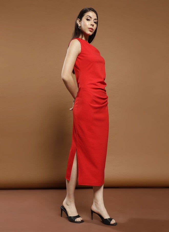 Athena فستان ميدي ضيق بكتف واحد باللون الأحمر للنساء - Image 4