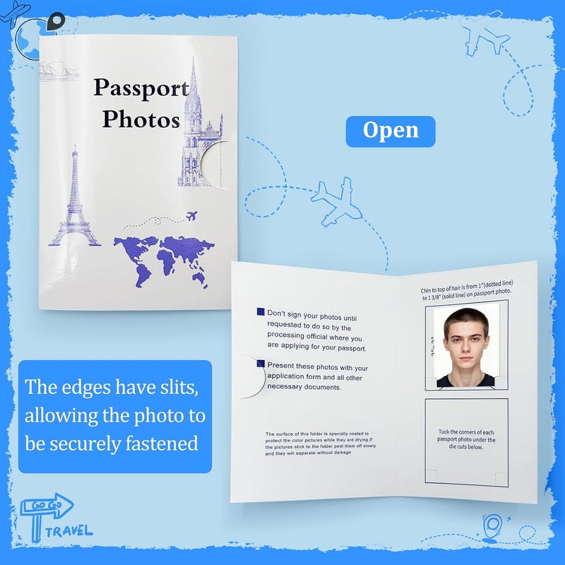 Vivitex 200 Pcs Passport Photo Holder with Closing Tab, Thick White Paper Folder w/Glossy & Matte Coating, 5.31x3.54 Inches - 2x2 Passport Photo Compartment, Safe for Office, Travel & Customer Delivery - Image 3